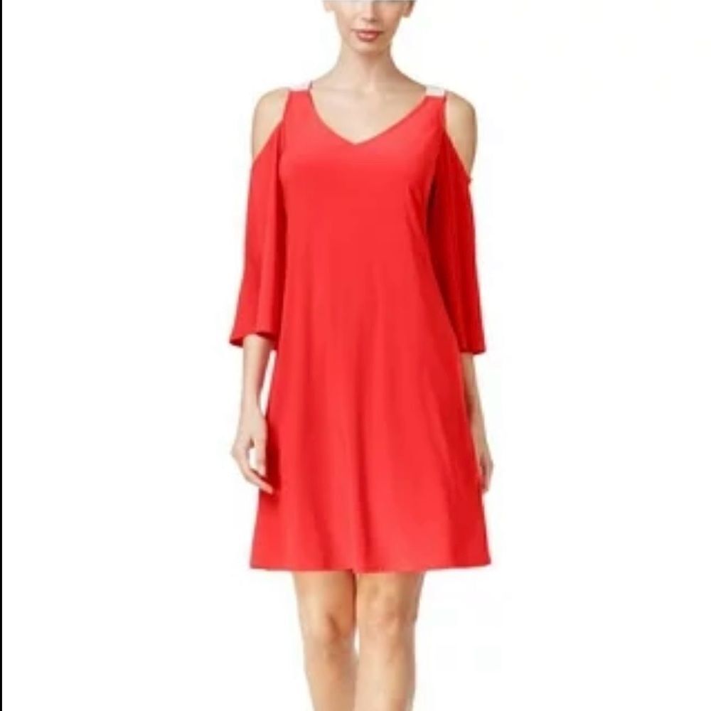 MSK Women's Rhinestone Embellished Open Shoulder Shift Dress size Large